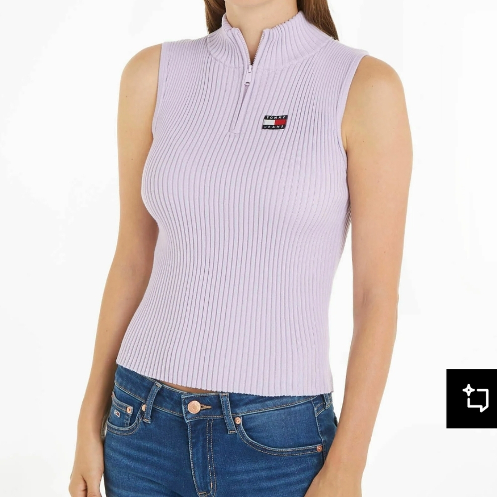 Tommy Jeans Zip Badge Sleeveless Ribbed Top - Light Purple